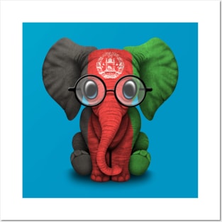 Baby Elephant with Glasses and Afghan Flag Posters and Art